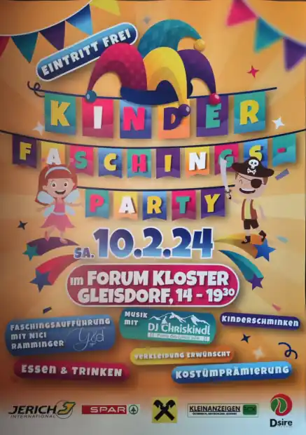 Kinderfaschingsparty - Forum Kloster 10.02.2024 // www.plakatierservice.at