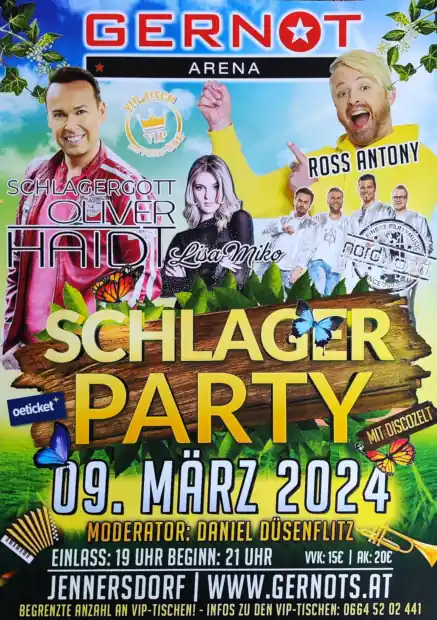 Schlager Party - Gernot Arena - Jennersdorf 09.03.2024 // www.plakatierservice.at